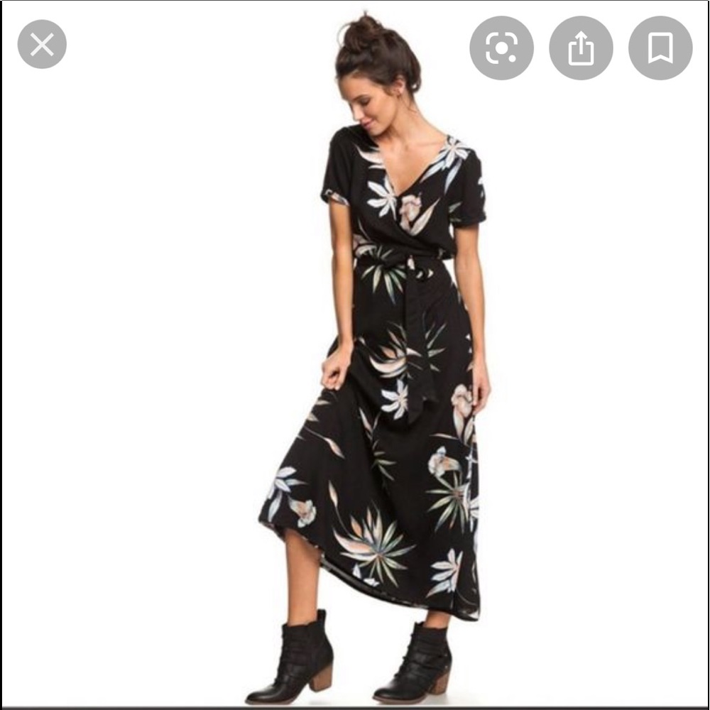 Roxy Floral Black Long Beach Lotus Heart Maxi